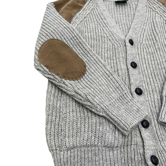 British Wool Dulyn Knitwear Cable Knit Cardigan | Leather Elbow Patches Large - Picture 6 of 10